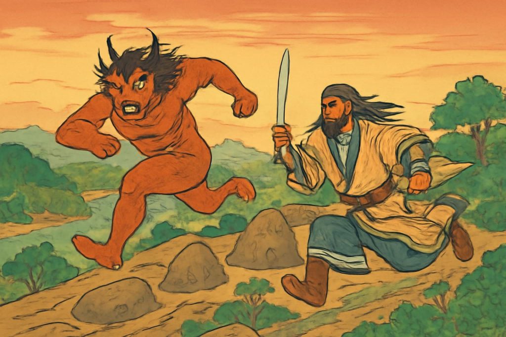 Ninnekamuy pursued by Samaykur across mythical Kamui Kotan landscape.